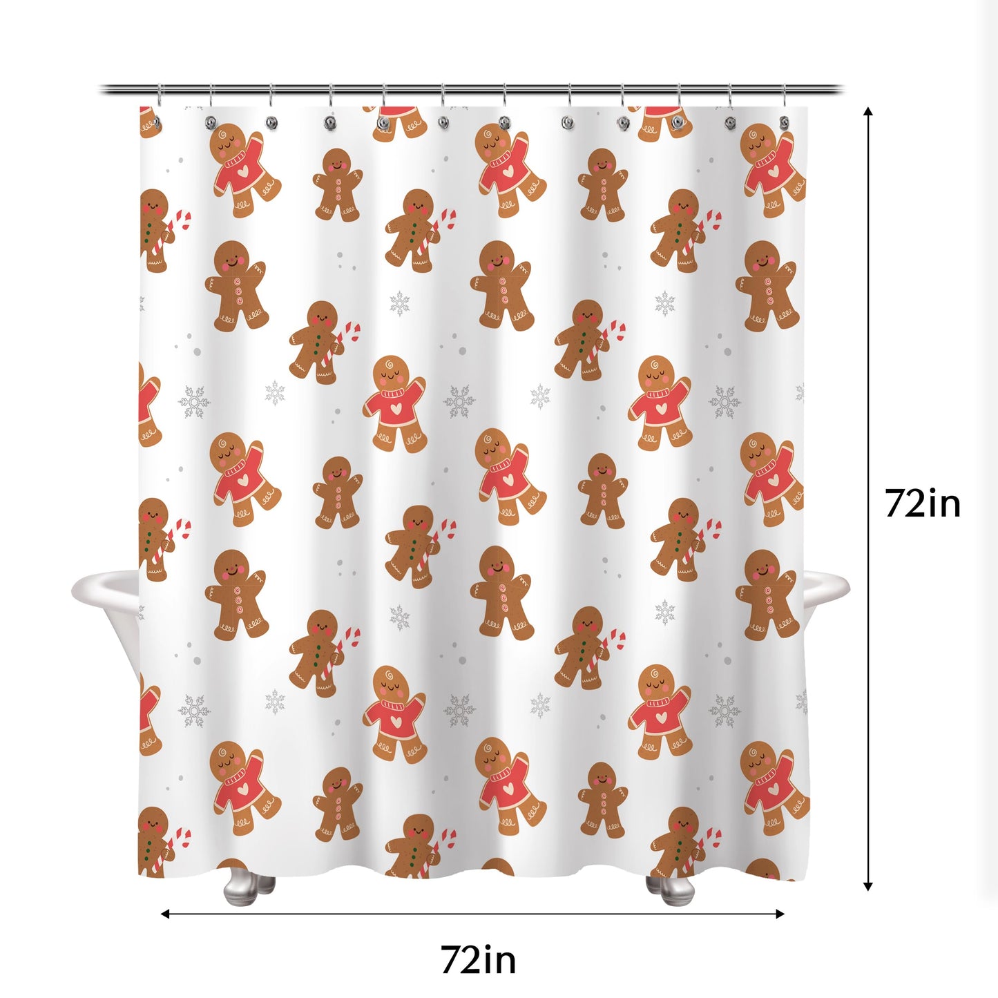 Sunlit Christmas Shower Curtain, Pink Holiday Gingerbread Men with Candy Canes and Snowflakes Cute Xmas Cookie Pattern, Festive Bathroom Fabric Shower Curtain, Home Decor Tapestry, 72" x 72"