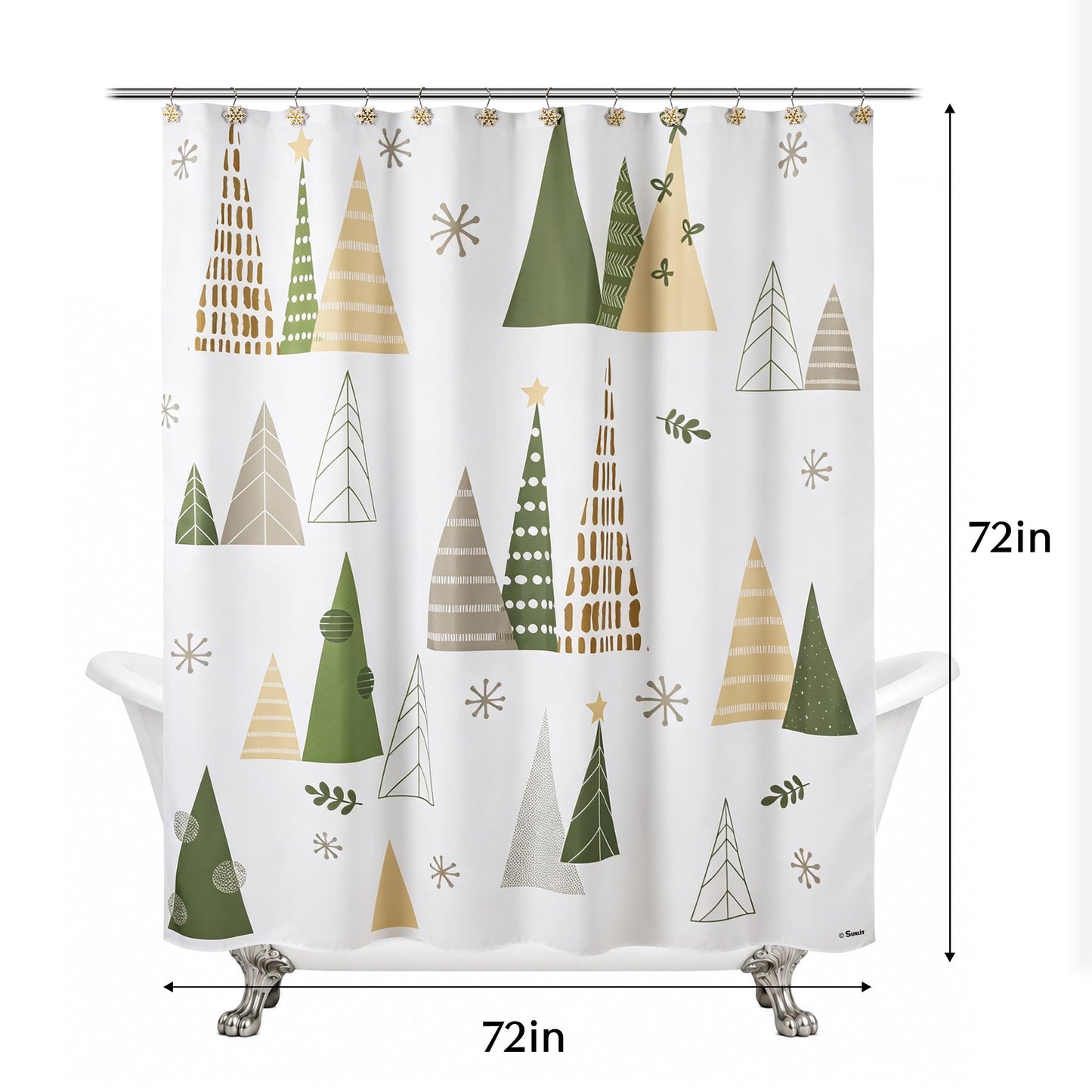 Sunlit Geometric Modern Design Christmas Shower Curtain Christmas Tree Bathroom Home Office Holiday Wall Decoration as Tapestry and Photo Booth Backdrop Red Green White Printed