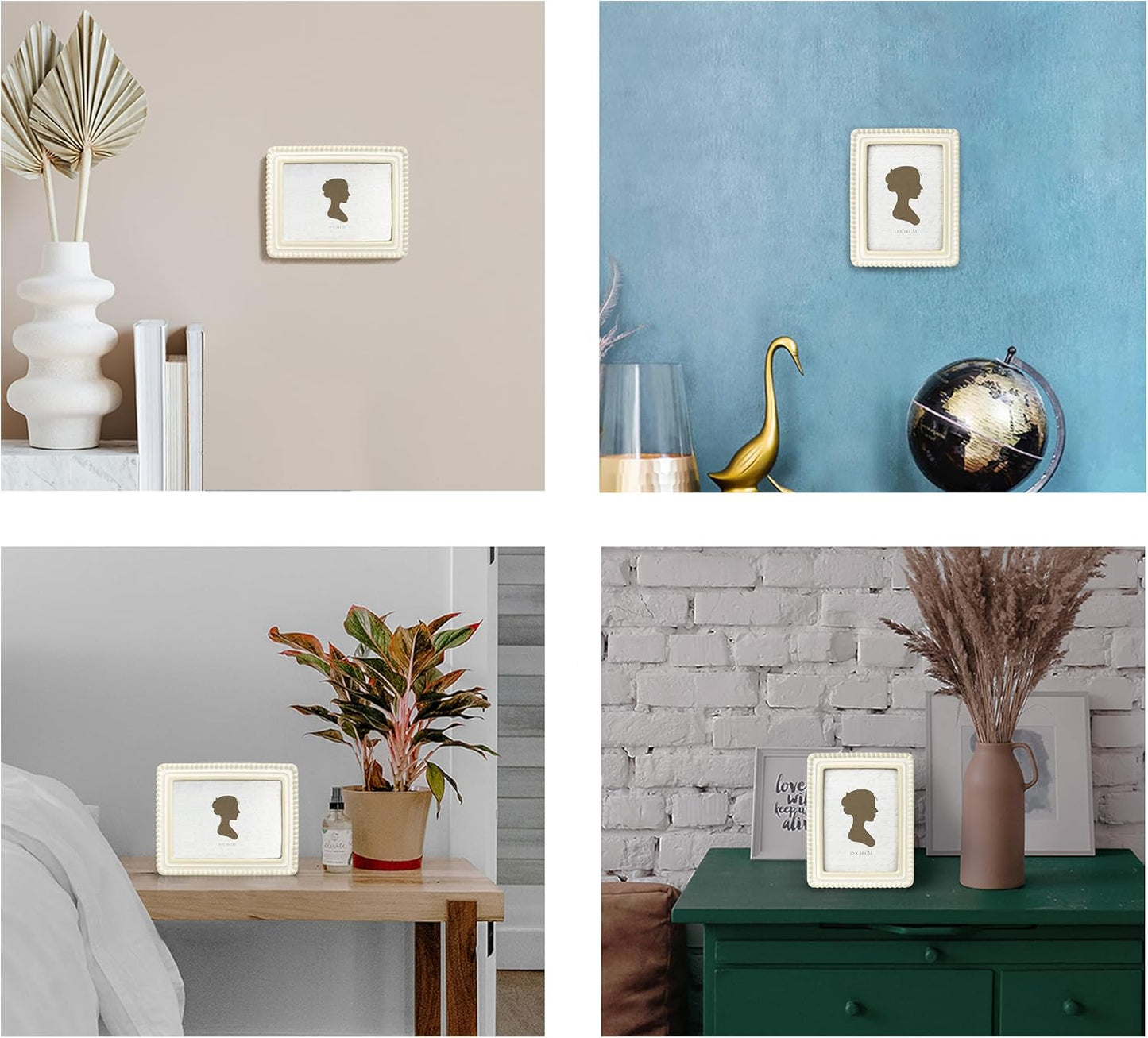 Sunlit Boho Vintage Picture Frame 5x7 Inch with Beaded Border, Luxury Antique Square Photo Frames with Glass Front, Photo Display, Tabletop Wall Hanging, Gift Idea, Distressed White