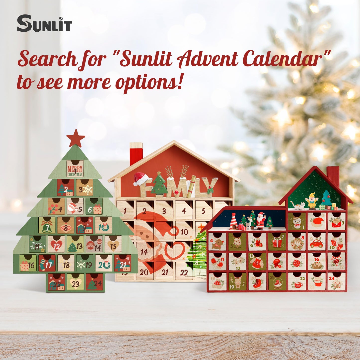 Sunlit Christmas Wooden Advent Calendar with Drawers, Unfinished Wooden, House Shaped Countdown Calendar Ready to Decorate and Personalize | Craft Storage Box | DIY Guru and Crafters