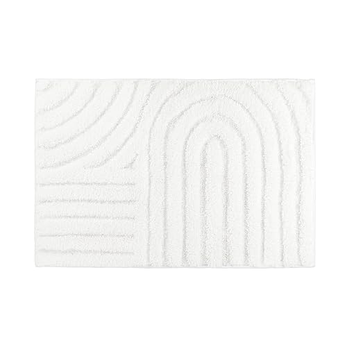 Sunlit 20"x30" Boho Decorative Textured Bathroom Rug Mat, Mid Century Modern Non-Slip Absorbent Soft Bath Mat, Organic Modern Floor Mat Dry Fast Machine Washable, Gray