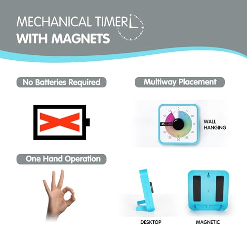 Visual Timer 7.5 inch, 60-Minute Countdown Timer for Kids Classroom Teaching Tool Office Meeting, Mechanical Countdown Clock for Exam Time Management Magnetic Kitchen Timer, Purple