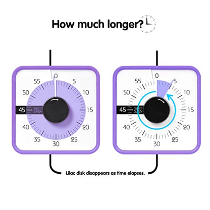 Visual Timer 7.5 inch, 60-Minute Countdown Timer for Kids Classroom Teaching Tool Office Meeting, Mechanical Countdown Clock for Exam Time Management Magnetic Kitchen Timer, Purple