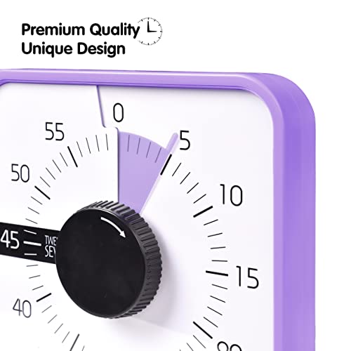 Visual Timer 7.5 inch, 60-Minute Countdown Timer for Kids Classroom Teaching Tool Office Meeting, Mechanical Countdown Clock for Exam Time Management Magnetic Kitchen Timer, Purple