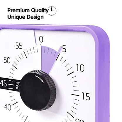 Visual Timer 7.5 inch, 60-Minute Countdown Timer for Kids Classroom Teaching Tool Office Meeting, Mechanical Countdown Clock for Exam Time Management Magnetic Kitchen Timer, Purple