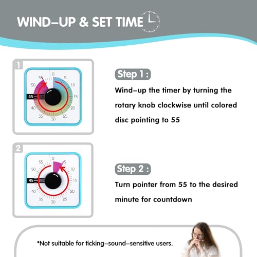 Visual Timer 7.5 inch, 60-Minute Countdown Timer for Kids Classroom Teaching Tool Office Meeting, Mechanical Countdown Clock for Exam Time Management Magnetic Kitchen Timer, Purple