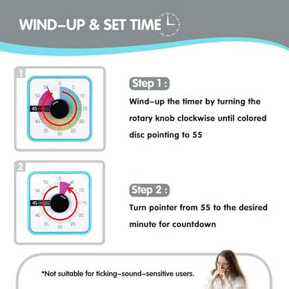 Visual Timer 7.5 inch, 60-Minute Countdown Timer for Kids Classroom Teaching Tool Office Meeting, Mechanical Countdown Clock for Exam Time Management Magnetic Kitchen Timer, Purple