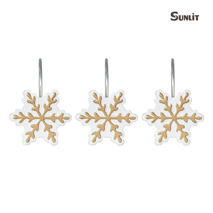 Sunlit Christmas Shower Curtain Hooks Silver Snowflakes Shower Curtain Rings, Resin, White Christmas Decor, Winter Bathroom Decoration - 12 Pack