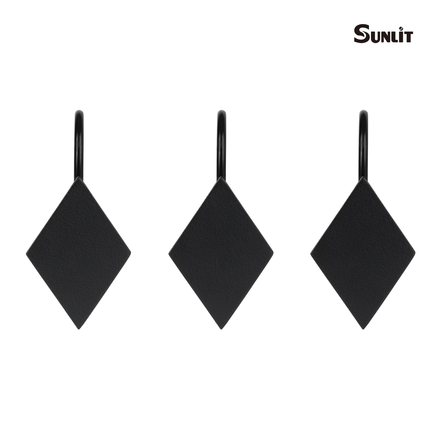Sunlit Geometric Decorative Shower Curtain Hooks, Matt Triangle Geometric Black Shower Curtain Rings, Resin, Bathroom Decoration Boho Shower Curtain Hooks-12 Pack