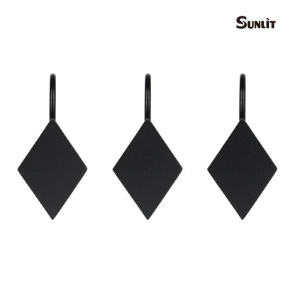 Sunlit Geometric Decorative Shower Curtain Hooks, Matt Triangle Geometric Black Shower Curtain Rings, Resin, Bathroom Decoration Boho Shower Curtain Hooks-12 Pack