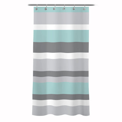 Sunlit Aqua Blue Gray Horizontal Stripes Water-Repellent Fabric Shower Curtain with Reinforced Metal Grommets Refreshing Striped Design Bathroom Decor