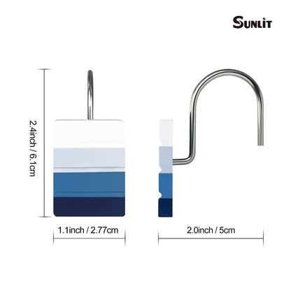 Sunlit Ombre Blue Decorative Shower Curtain Hooks, Blue Navy Shower Curtain Rings, Resin, Bathroom Decoration Stripes Shower Curtain Hooks-12 Pack