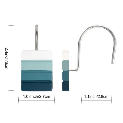 Sunlit Ombre Blue Decorative Shower Curtain Hooks, Blue Navy Shower Curtain Rings, Resin, Bathroom Decoration Stripes Shower Curtain Hooks-12 Pack
