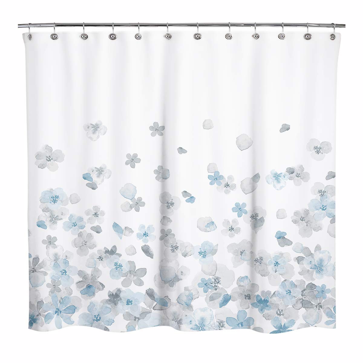 Sunlit Floral Fabric Shower Curtain, Design Simple Style Yellow and Gray Flower Blossoms Shower Curtains for Bathroom Decor with White Background, Machine Washable, 72x72