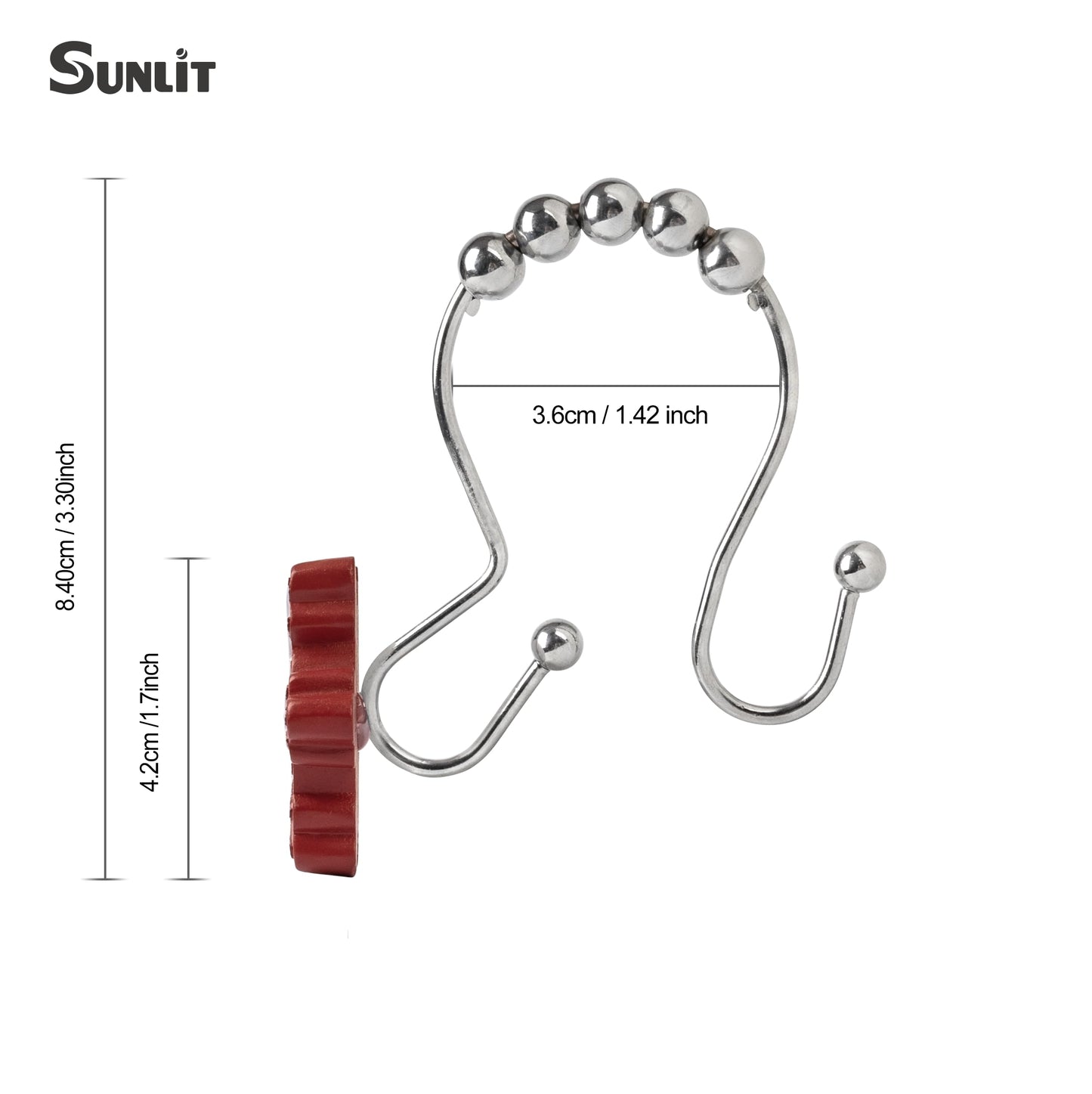 Sunlit Christmas Shower Curtain Hooks Silver Snowflakes Shower Curtain Rings, Resin, White Christmas Decor, Winter Bathroom Decoration - 12 Pack