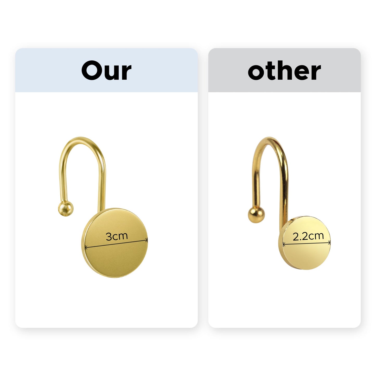 Sunlit Gold Shower Curtain Hooks, Round Metal Home Decorative Shower Curtain Rings for Bathroom, Modern Shower Curtain Hangers Bathroom Accessories, Set of 12