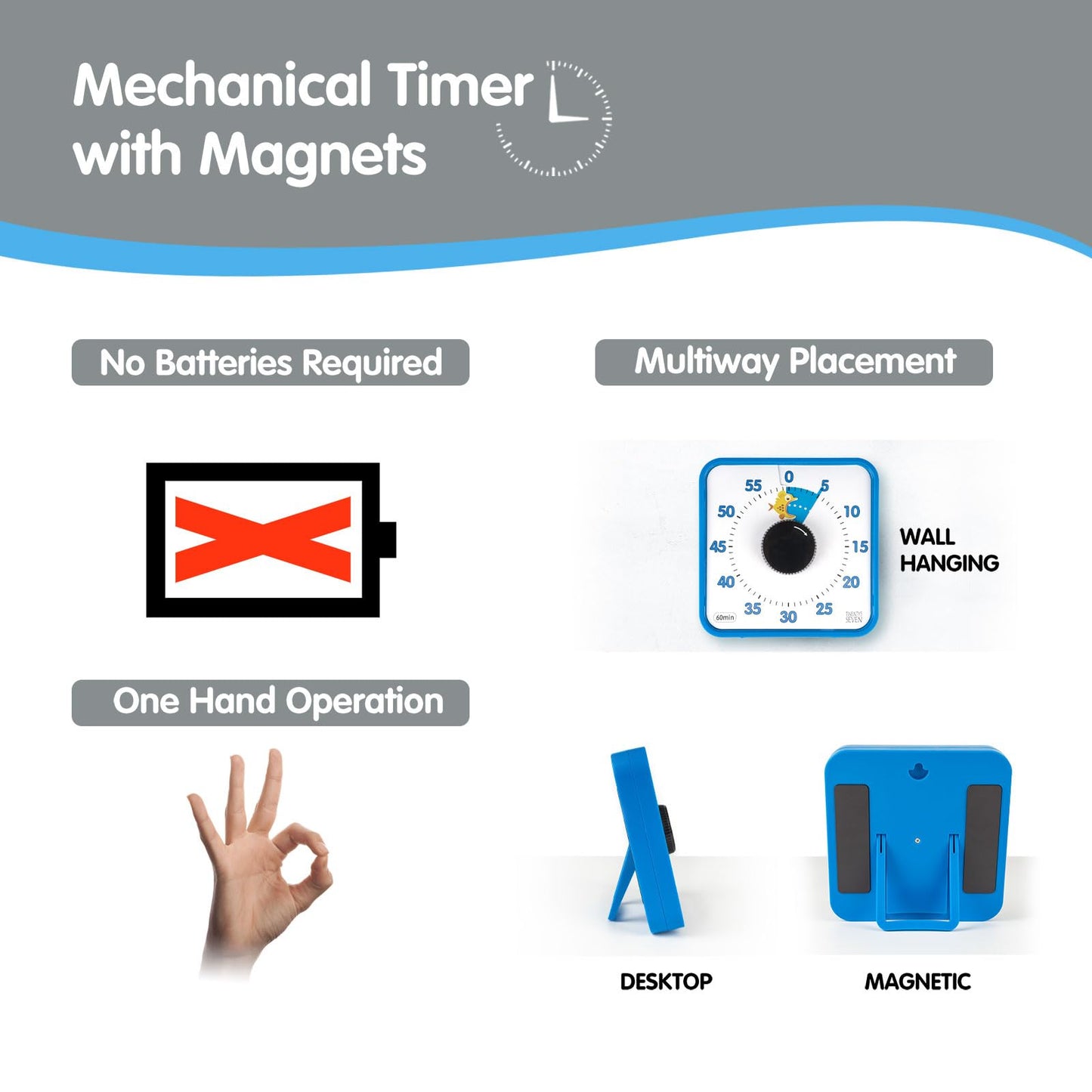 TWENTY5 SEVEN Countdown Timer 7.5 inch; 60 Minute 1 Hour Visual Timer – Classroom Teaching Tool Office Meeting, Mechanical Countdown Clock for Kids Exam Time Management Magnetic, Colorful