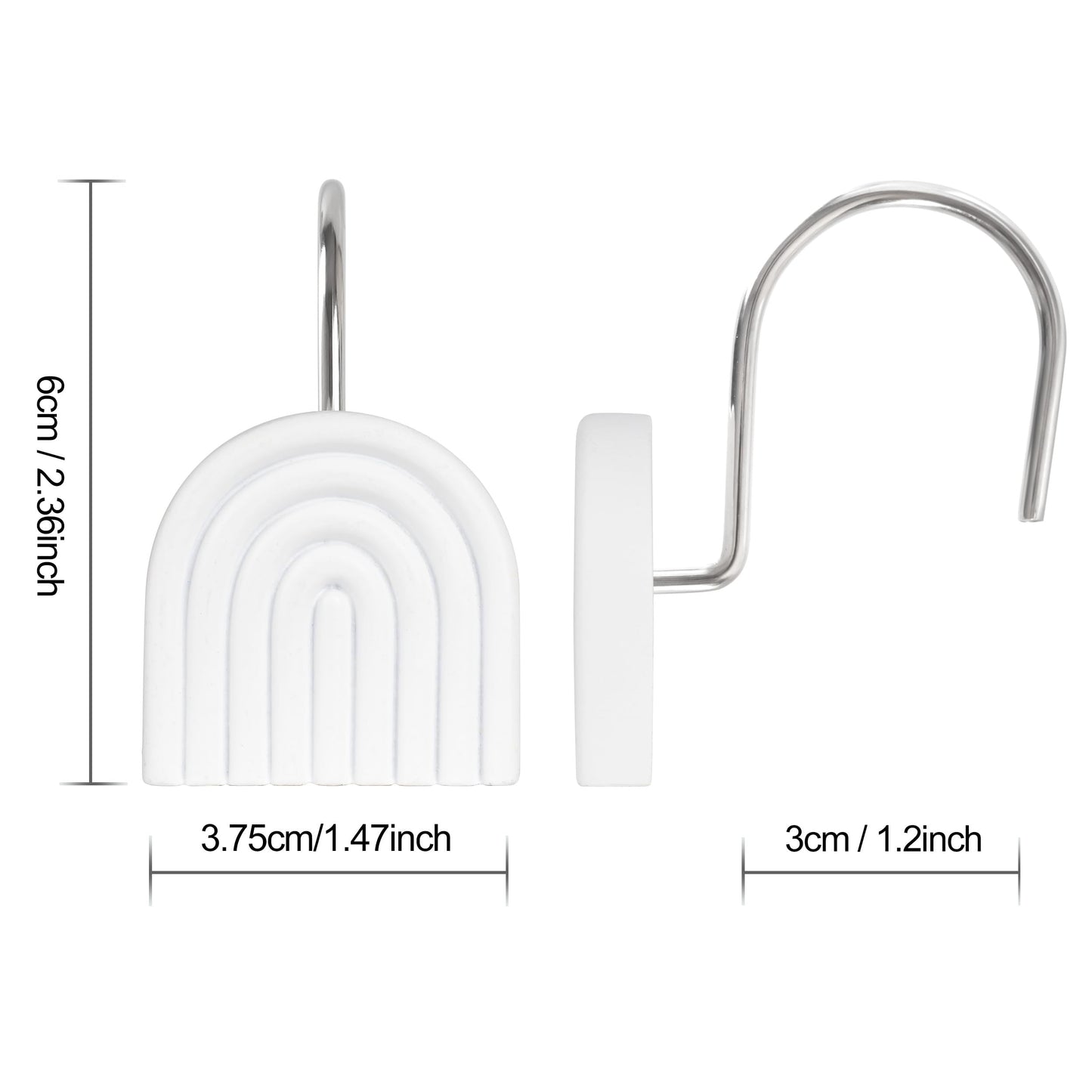 Sunlit Geometric Decorative Shower Curtain Hooks, Matt Triangle Geometric Black Shower Curtain Rings, Resin, Bathroom Decoration Boho Shower Curtain Hooks-12 Pack