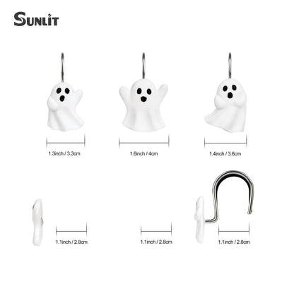 Sunlit Ghost Shower Curtain Hooks, Home Decorative Shower Curtain Rings for Bathroom, Halloween Shower Curtain Hangers Bathroom Accessories, Set of 12