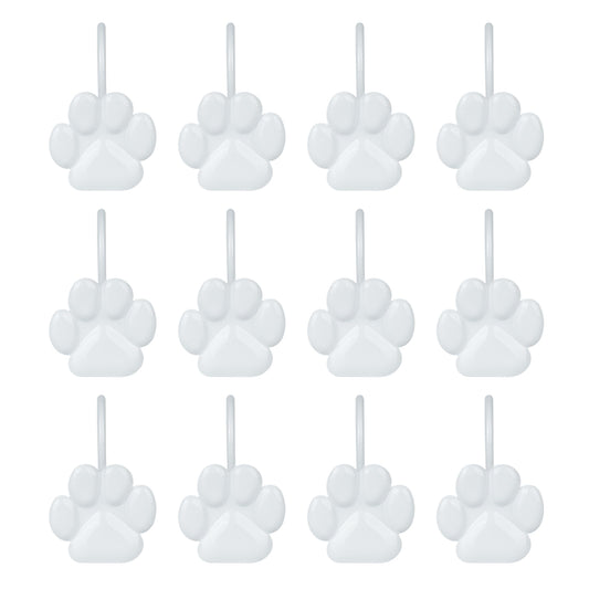 Sunlit Fashion Design Cute Paw Print Polished Double Shower Curtain Hooks for Dog Cat and Bear, Rust Proof Oil Rubbed Metal Shower Curtain Rings-12 Pack