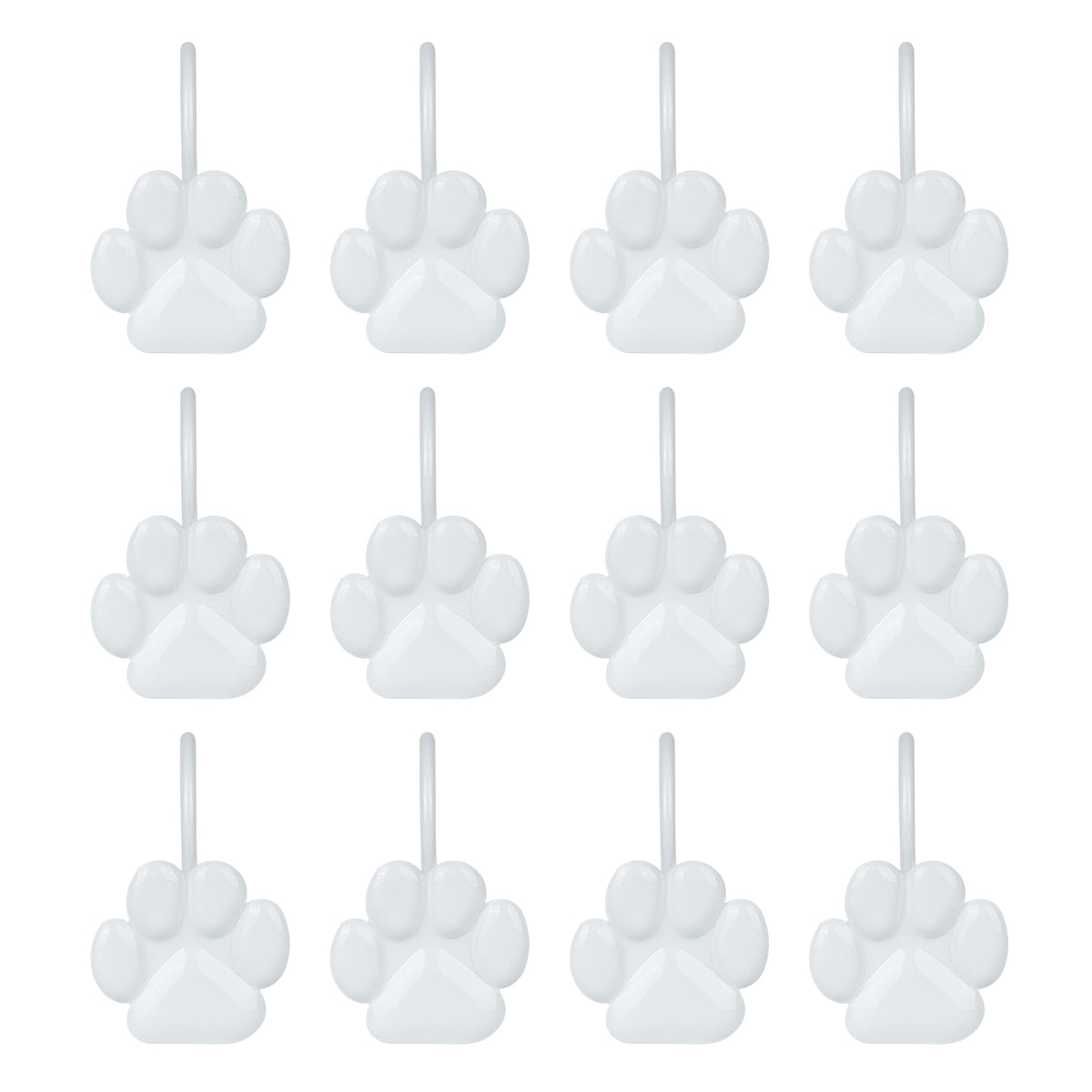 Sunlit Fashion Design Cute Paw Print Polished Double Shower Curtain Hooks for Dog Cat and Bear, Rust Proof Oil Metal Shower Curtain Rings, Black-12 Pack