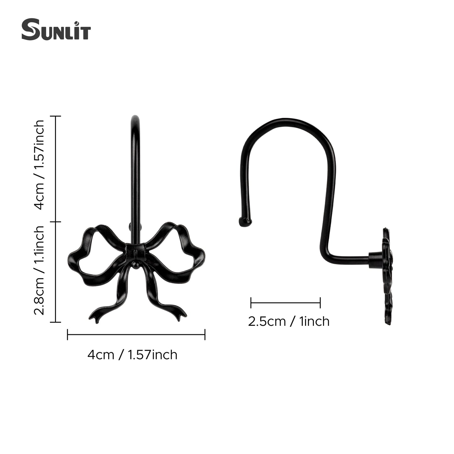 Sunlit Cute Gold Bow Knot Shower Curtain Hooks, Metal Home Decorative Shower Curtain Rings for Bathroom, Shower Curtain Hangers Bathroom Accessories, Set of 12