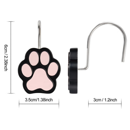 Sunlit Cute Paw Print Decorative Shower Curtain Hooks for Dog Cat Bear, Resin, Lovely Shower Curtain Rings with Black Hooks for Kids, Bathroom Decoration Curtain Hangers, 12 Pack, Black and White