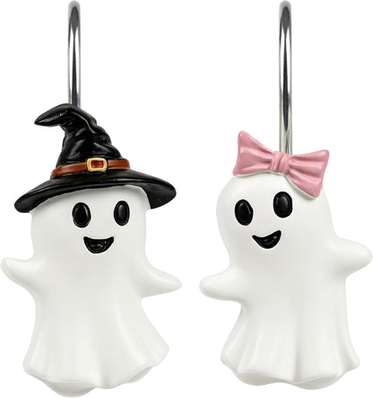 Sunlit Boy and Girl Ghost Shower Curtain Hooks, Home Decorative Shower Curtain Rings for Bathroom, Halloween Cute Ghost Shower Curtain Hangers Bathroom Accessories, Set of 12