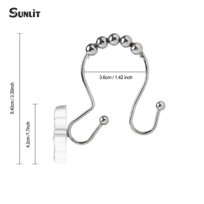 Sunlit Christmas Shower Curtain Hooks Silver Snowflakes Shower Curtain Rings, Resin, White Christmas Decor, Winter Bathroom Decoration - 12 Pack