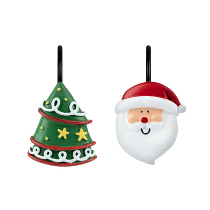 Sunlit Merry Christmas Shower Curtain Hooks Smiling Santa Claus Shower Curtain Rings, Resin, Christmas Decor, Winter Bathroom Decoration - 12 Pack