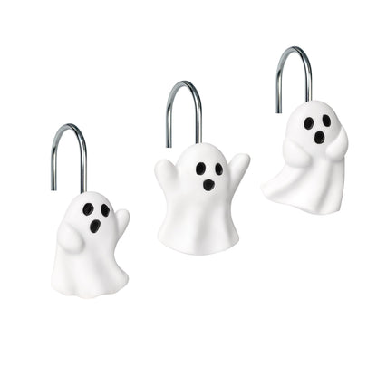 Sunlit Ghost Shower Curtain Hooks, Home Decorative Shower Curtain Rings for Bathroom, Halloween Shower Curtain Hangers Bathroom Accessories, Set of 12