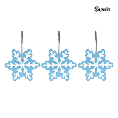Sunlit Christmas Shower Curtain Hooks Silver Snowflakes Shower Curtain Rings, Resin, White Christmas Decor, Winter Bathroom Decoration - 12 Pack