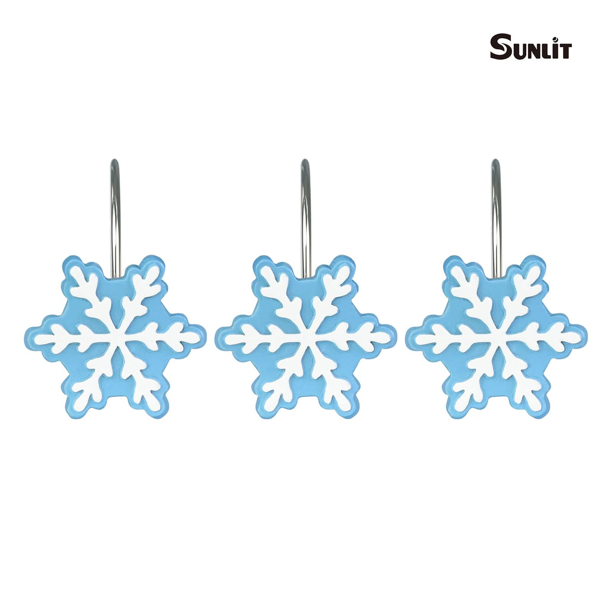 Sunlit Christmas Shower Curtain Hooks Snowflakes Double Shower Curtain Rings, Resin, Red and White Christmas Decor, Winter Bathroom Decoration - 12 Pack