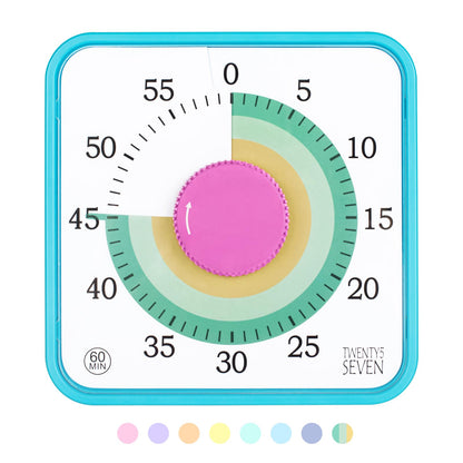 TWENTY5 SEVEN Countdown Timer 7.5 inch; 60 Minute 1 Hour Visual Timer – Classroom Teaching Tool Office Meeting, Mechanical Countdown Clock for Kids Exam Time Management Magnetic, Colorful