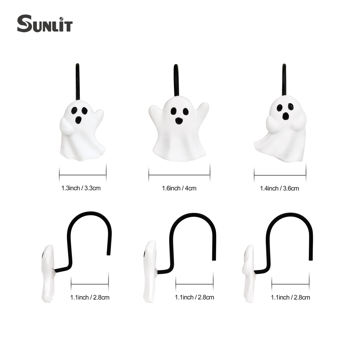 Sunlit Ghost Shower Curtain Hooks, Home Decorative Shower Curtain Rings for Bathroom, Halloween Shower Curtain Hangers Bathroom Accessories, Set of 12, Golden