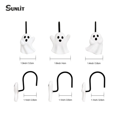 Sunlit Ghost Shower Curtain Hooks, Home Decorative Shower Curtain Rings for Bathroom, Halloween Shower Curtain Hangers Bathroom Accessories, Set of 12, Golden