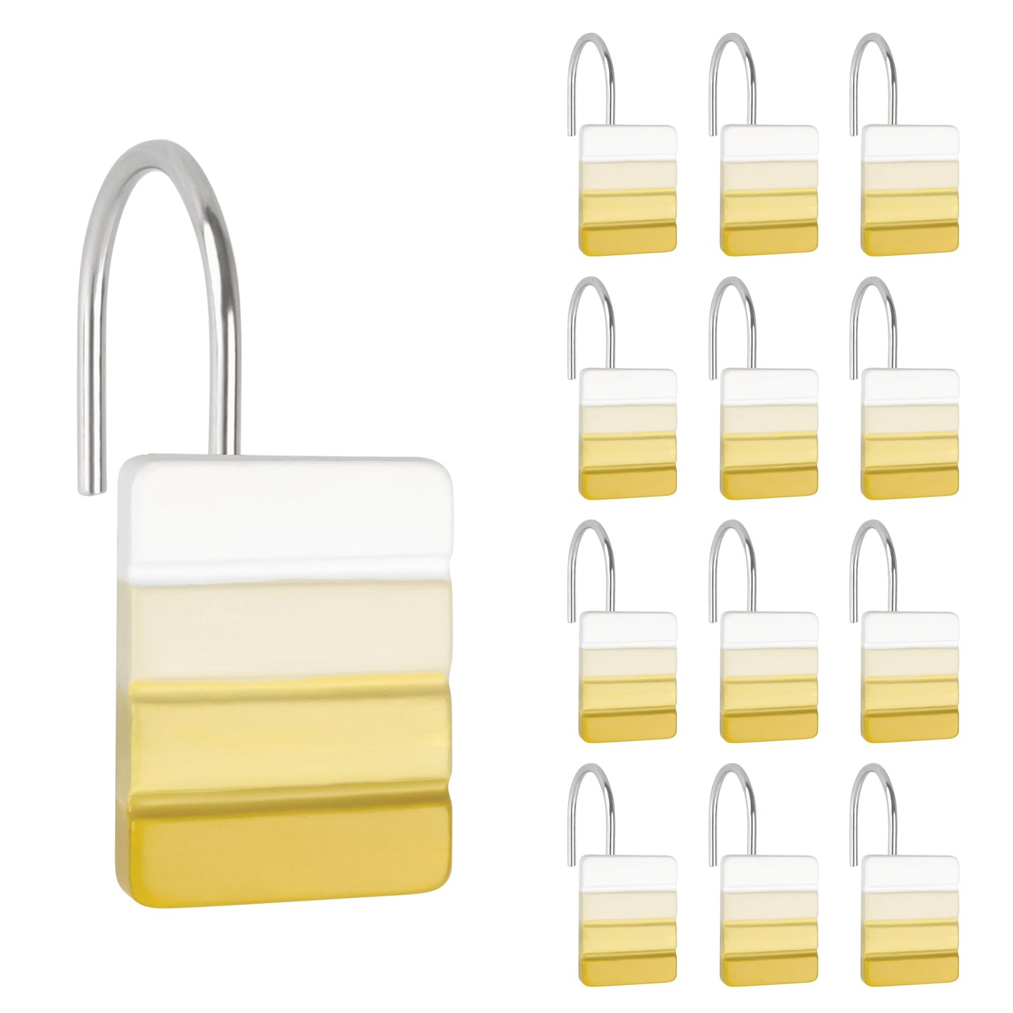 Sunlit Ombre Blue Decorative Shower Curtain Hooks, Blue Navy Shower Curtain Rings, Resin, Bathroom Decoration Stripes Shower Curtain Hooks-12 Pack