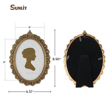 Sunlit Vintage Picture Frame 4x6 Inch, Oval Antique Photo Frames with Glass Front, Luxury Photo Display, Tabletop Wall Hanging, Gift Ideas, White