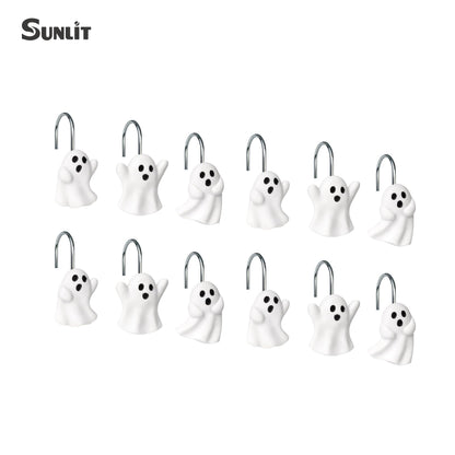 Sunlit Ghost Shower Curtain Hooks, Home Decorative Shower Curtain Rings for Bathroom, Halloween Shower Curtain Hangers Bathroom Accessories, Set of 12