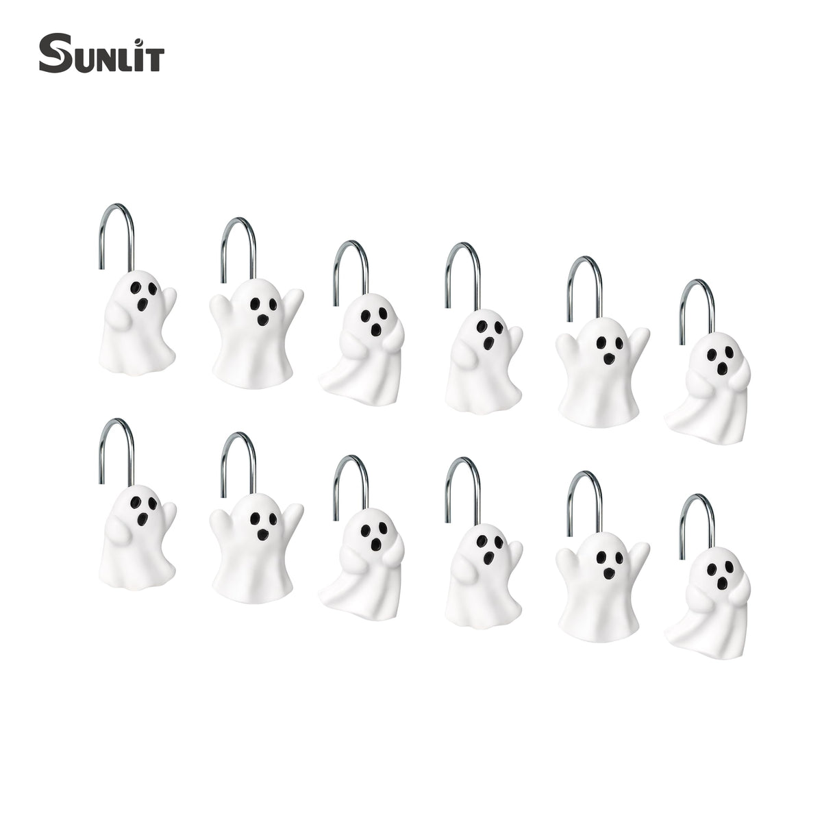 Sunlit Ghost Shower Curtain Hooks, Home Decorative Shower Curtain Rings for Bathroom, Halloween Shower Curtain Hangers Bathroom Accessories, Set of 12, Golden
