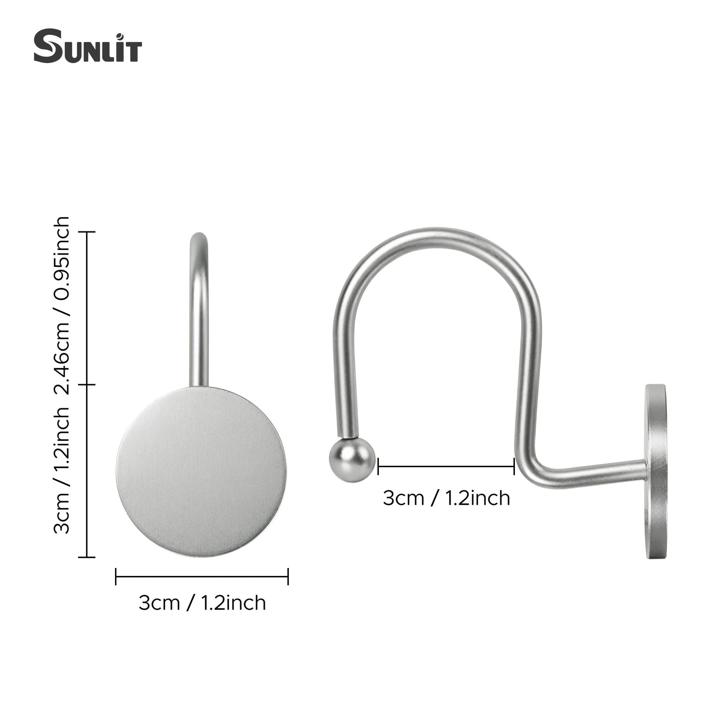 Sunlit Gold Shower Curtain Hooks, Round Metal Home Decorative Shower Curtain Rings for Bathroom, Modern Shower Curtain Hangers Bathroom Accessories, Set of 12