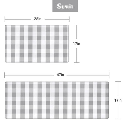 Sunlit Set of 2 Anti Fatigue Kitchen Floor Mat, Non Slip Waterproof Comfort Standing Mat, 0.4 Inch Thick Cushioned Farmhouse Kitchen Rug Runner, White Red Buffalo Check (17"x28"&17"x47")