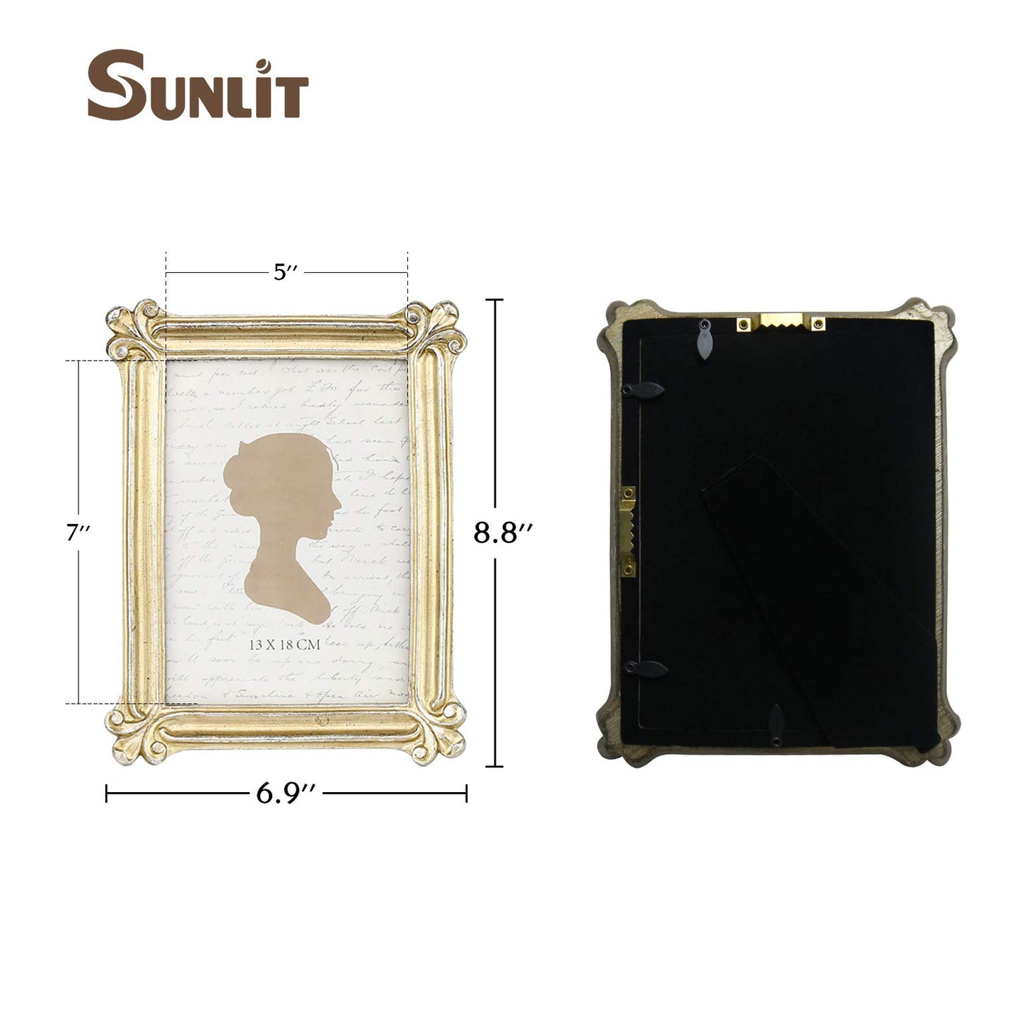 Sunlit Small Vintage Picture Frame 2.5x3.5 Inch, Antique Mini Photo Frames with Glass Front, Luxury Wallet Size Picture Frames, Photo Display Tabletop Wall Hanging Gift Ideas, Slivery Light Gold