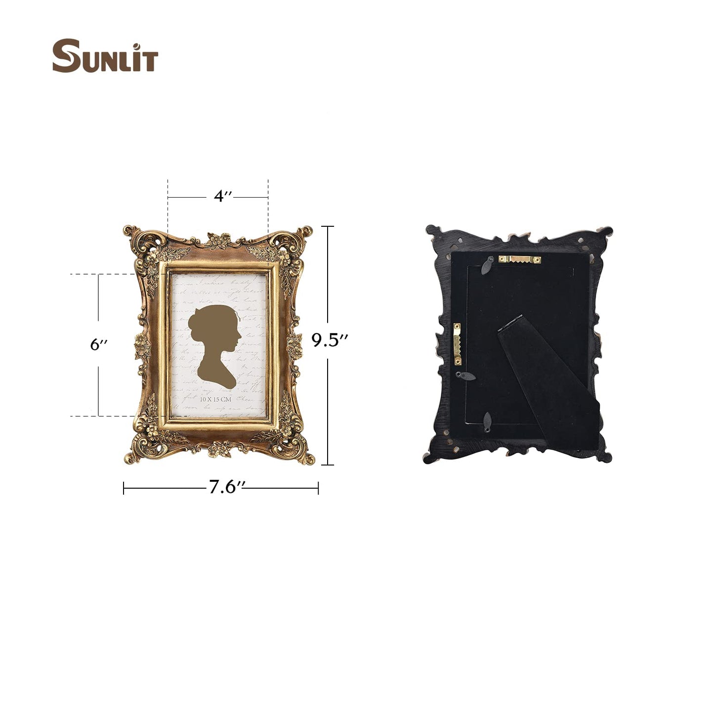 Sunlit Vintage Picture Frame 4x4 Inch, Luxury Antique Square Photo Frames with Glass Front, Photo Display, Tabletop Wall Hanging, Gift Ideas, Bronze Gold