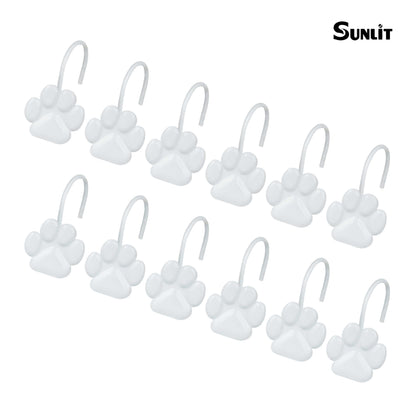 Sunlit Fashion Design Cute Paw Print Polished Shower Curtain Hooks for Dog Cat and Bear, Rust Proof Oil Rubbed Metal Shower Curtain Rings-12 Pack