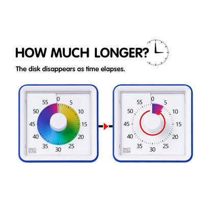 Visual Timer with Protective Case, 60-Minute Countdown Timer for Kids Autism ADHD Classroom Home Office, Countdown Clock for Teaching Work Meeting Time Management, Navy Blue/Colorful