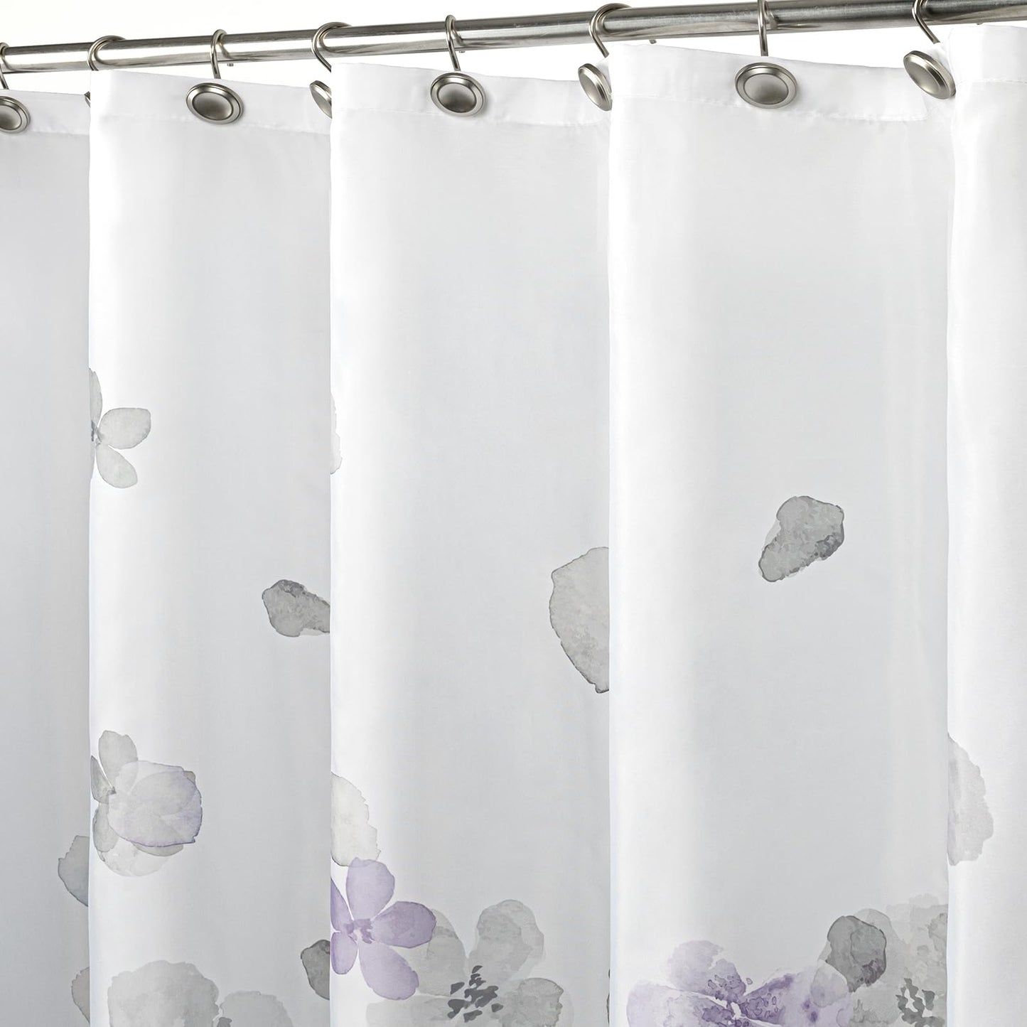 Sunlit Design Simple Style Blue and Gray Flower Blossoms Fabric Shower Curtains for Bathroom Decor with White Background, Machine Washable