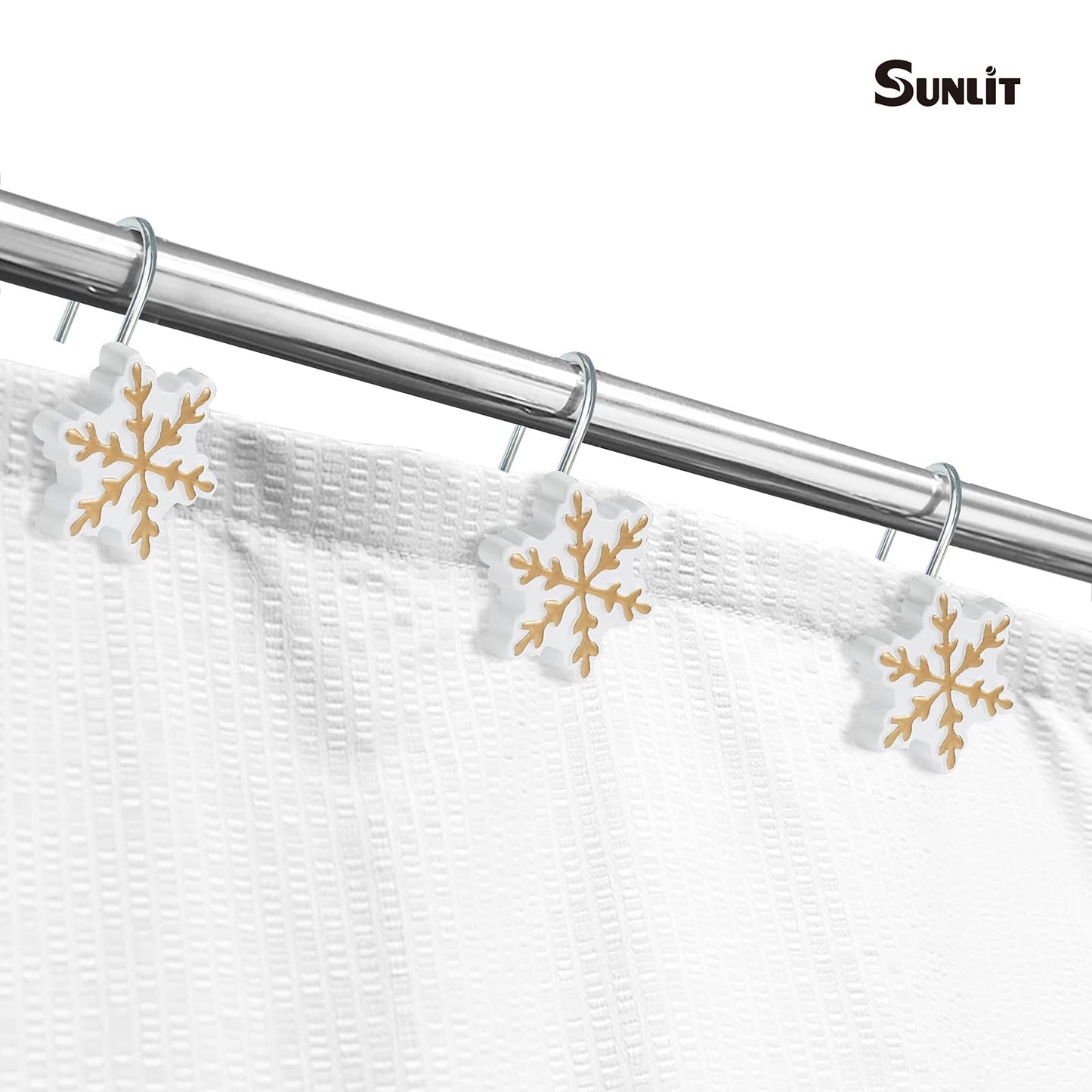 Sunlit Christmas Shower Curtain Hooks Silver Snowflakes Shower Curtain Rings, Resin, White Christmas Decor, Winter Bathroom Decoration - 12 Pack