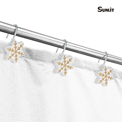 Sunlit Christmas Shower Curtain Hooks Silver Snowflakes Shower Curtain Rings, Resin, White Christmas Decor, Winter Bathroom Decoration - 12 Pack