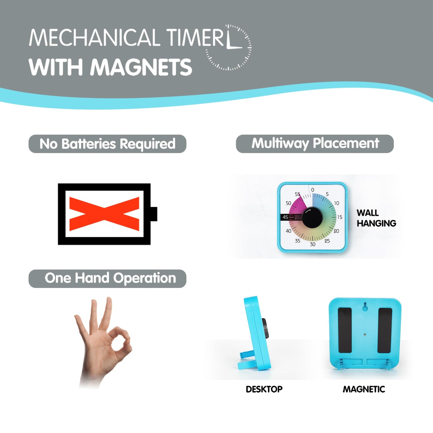 TWENTY5 SEVEN Countdown Timer 7.5 inch; 60 Minute 1 Hour Visual Timer – Classroom Teaching Tool Office Meeting, Mechanical Countdown Clock for Kids Exam Time Management Magnetic, Colorful